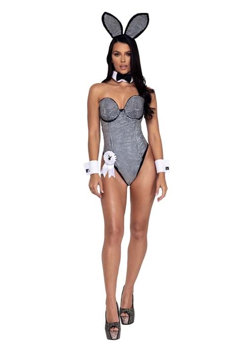 Playboy Womens Black Silver Rhinestone Bunny Costume