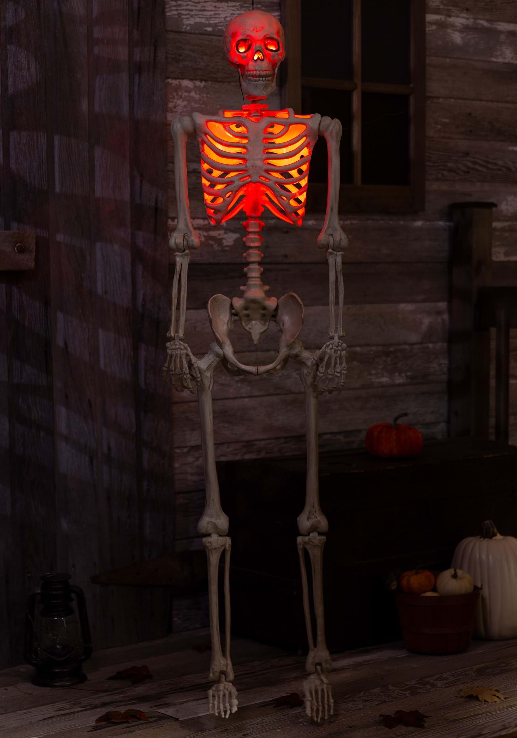 5 Foot Poseable Red Light Up Face & Chest Skeleton Decoration