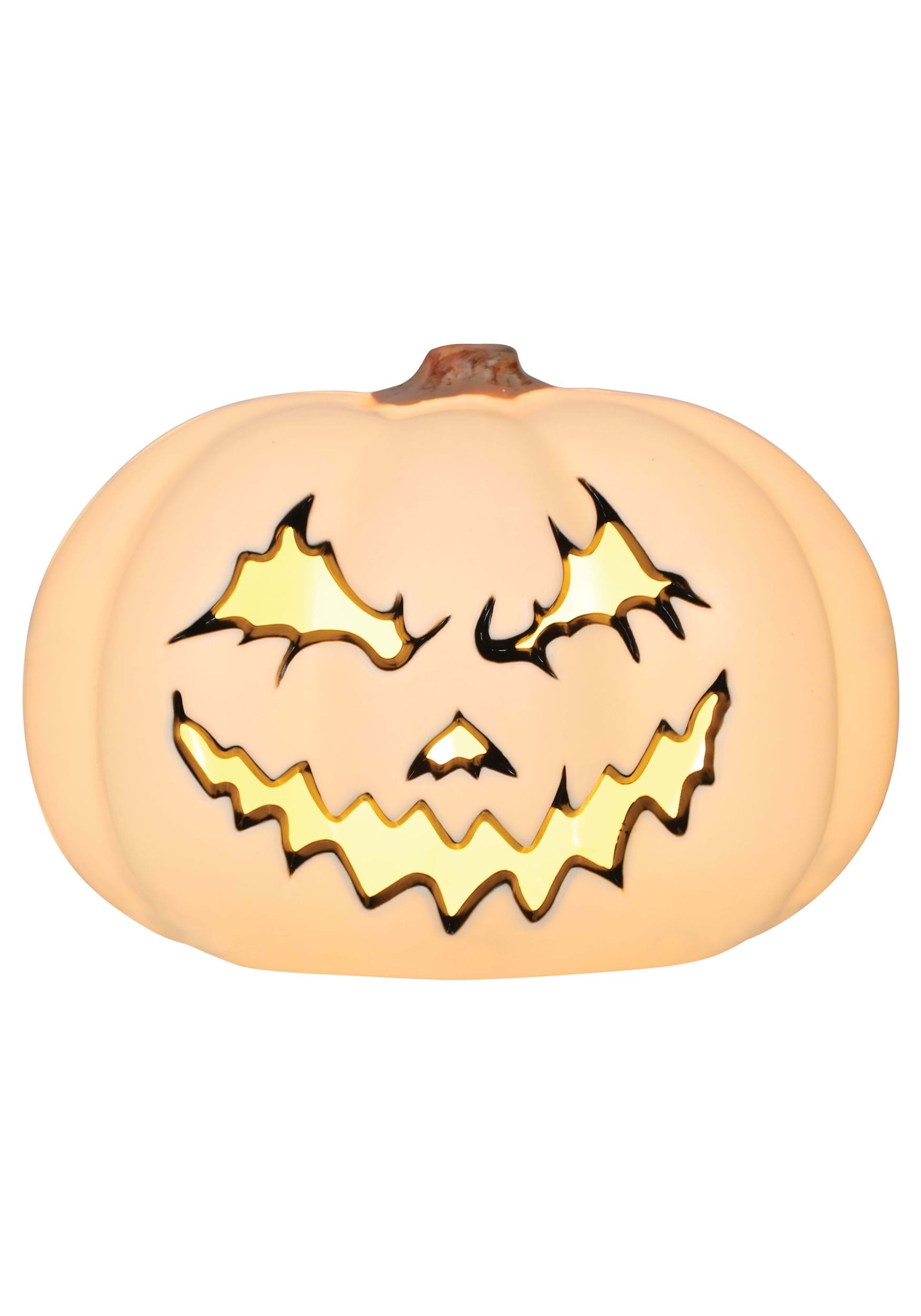 9-Inch Spooky White Light Up Pumpkin Decoration | Pumpkin Décor
