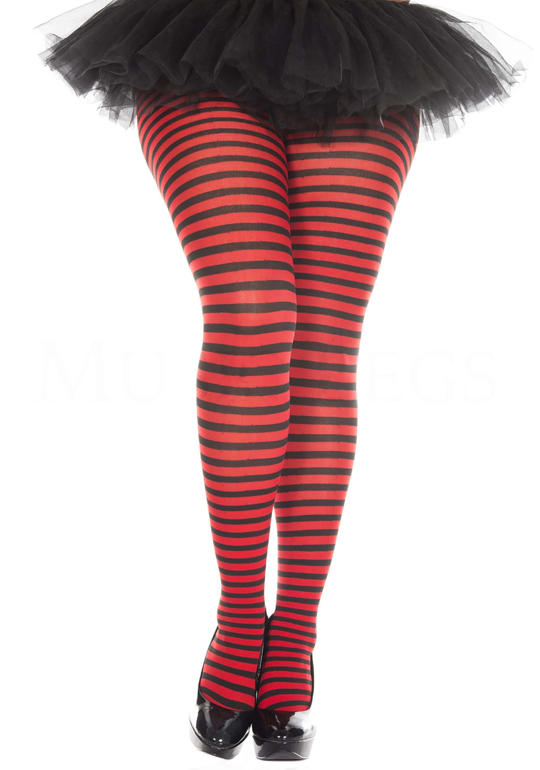 Women's Plus Black And Red Striped Stockings , Costume Tights