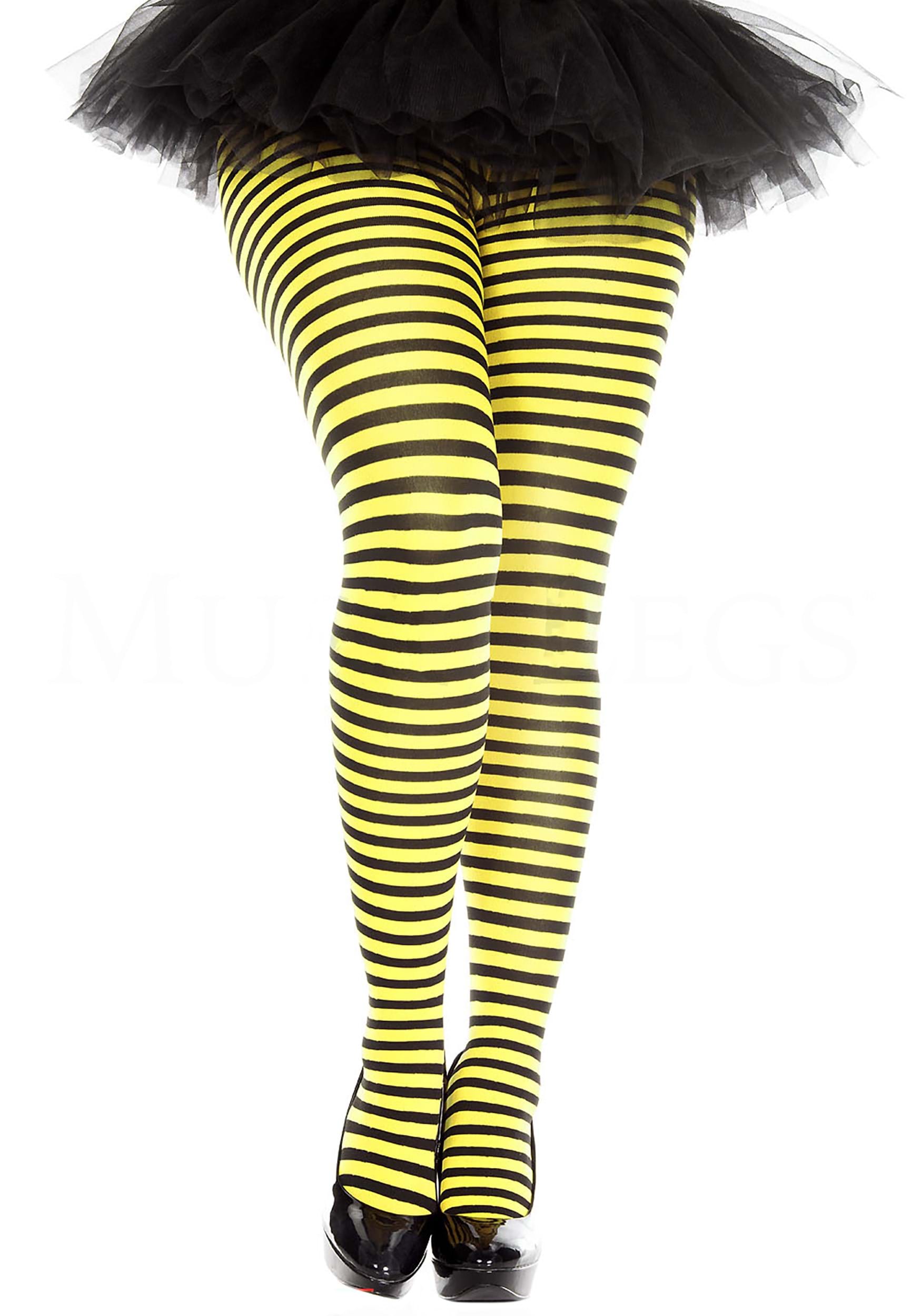 Women's Plus Size Black and Yellow Striped Tights