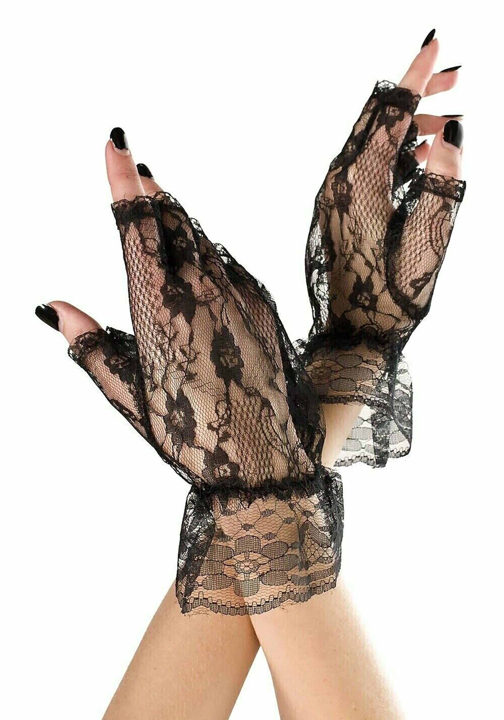 Women's Lace Cuff Black Gloves , Costume Gloves