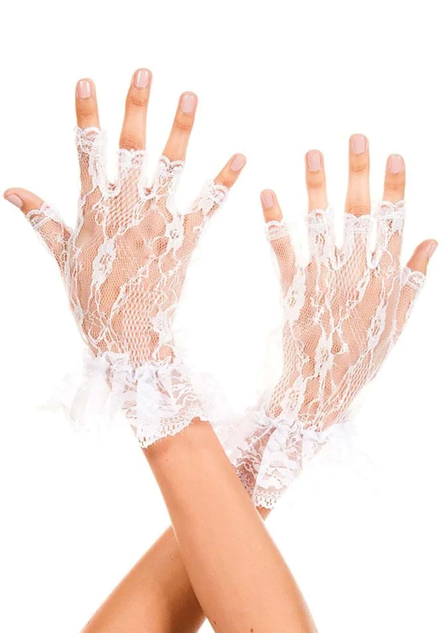 Women's Lace Cuff White Gloves , Costume Gloves