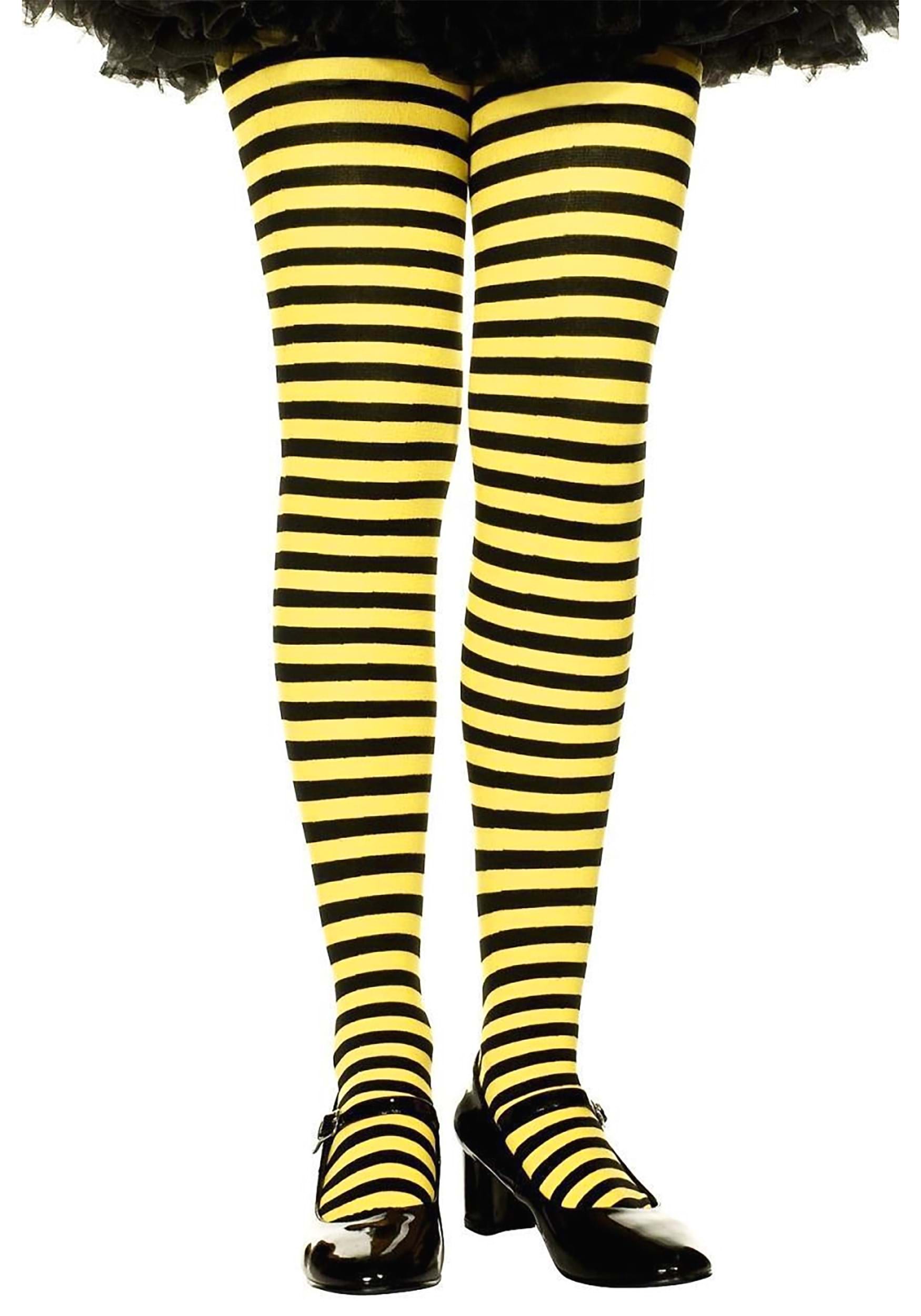 Kid's Yellow And Black Striped Tights , Costume Tights