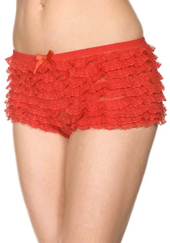 Womens Red Micro Lace Ruffle Tanga Shorts