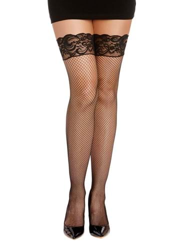 Women's Black Fishnet Thigh High w/ Top Lace Multi-Pack