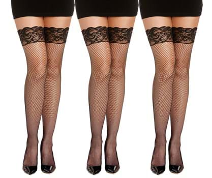 Click Here to buy Womens Black Fishnet Thigh High with Top Lace Multi-Pack | Costume Tights from HalloweenCostumes, CDN Funds & Shipping