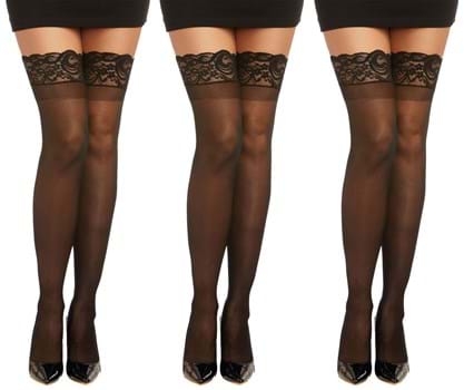 Click Here to buy Womens 3-Pack Black Sheer Lace Top Thigh High Stockings | Black Tights from HalloweenCostumes, CDN Funds & Shipping