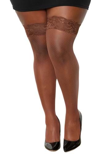 Click Here to buy Plus Size Espresso Fishnet Thigh High Stockings for Women | Costume TIghts from HalloweenCostumes, CDN Funds & Shipping