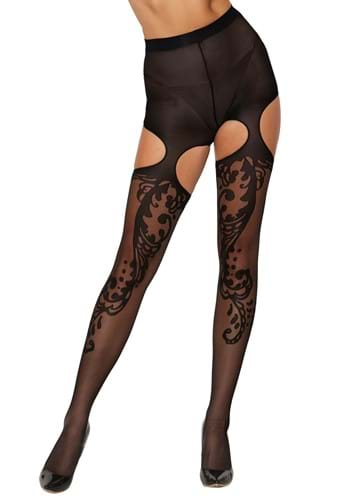 Click Here to buy Womens Black Semi Sheer Top Suspender Stockings | Costume Tights from HalloweenCostumes, CDN Funds & Shipping