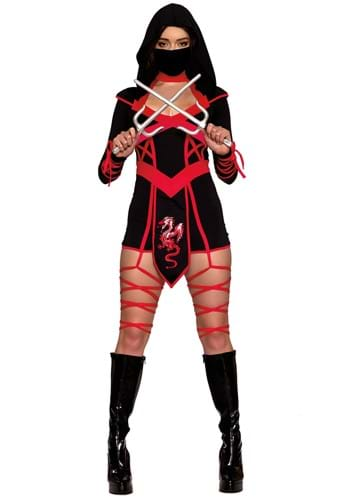 Click Here to buy Womens Red Dragon Ninja Hooded Romper Costume from HalloweenCostumes, CDN Funds & Shipping