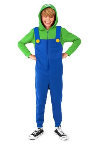 Click Here to buy Kids Super Mario Bros. Luigi Costume Onesie | Luigi Costumes from HalloweenCostumes, CDN Funds & Shipping