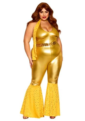 Click Here to buy Womens Plus Size Gold Disco Fox Adult Costume | Disco Costumes from HalloweenCostumes, CDN Funds & Shipping