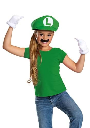 Click Here to buy Kids Super Mario Classic Luigi Elevated Accessory Kit | Video Game Accessories from HalloweenCostumes, CDN Funds & Shipping