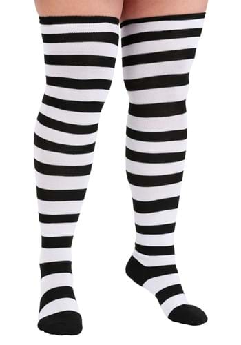 Plus Size Black and White Striped Witch Socks
