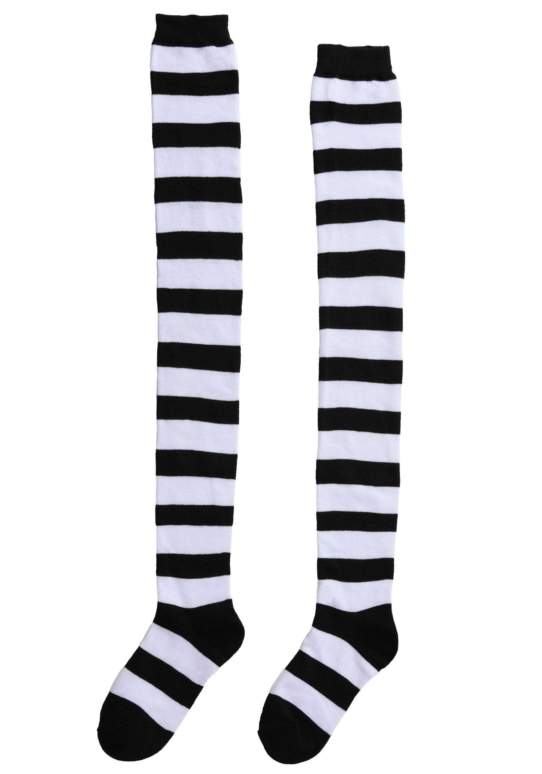 Plus Size Black and White Striped Women's Witch Socks | Witch Accessories
