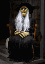 Seated Witch Holding Candy Bowl Animatronic Decoration Alt 1