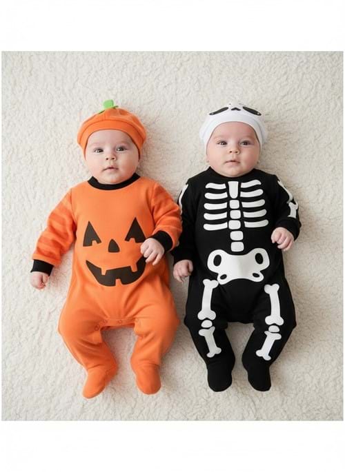 Reversible Skeleton & Pumpkin Infant Onesie Costume