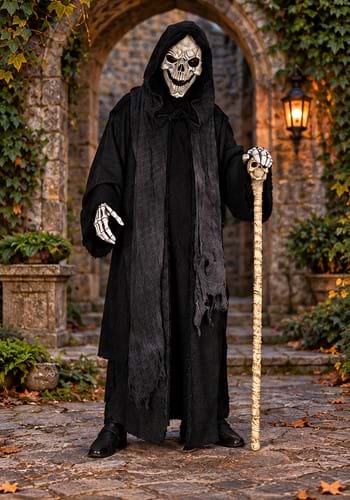 Adult Dark Reaper Coat Costume with Skull Mask and Skeleton