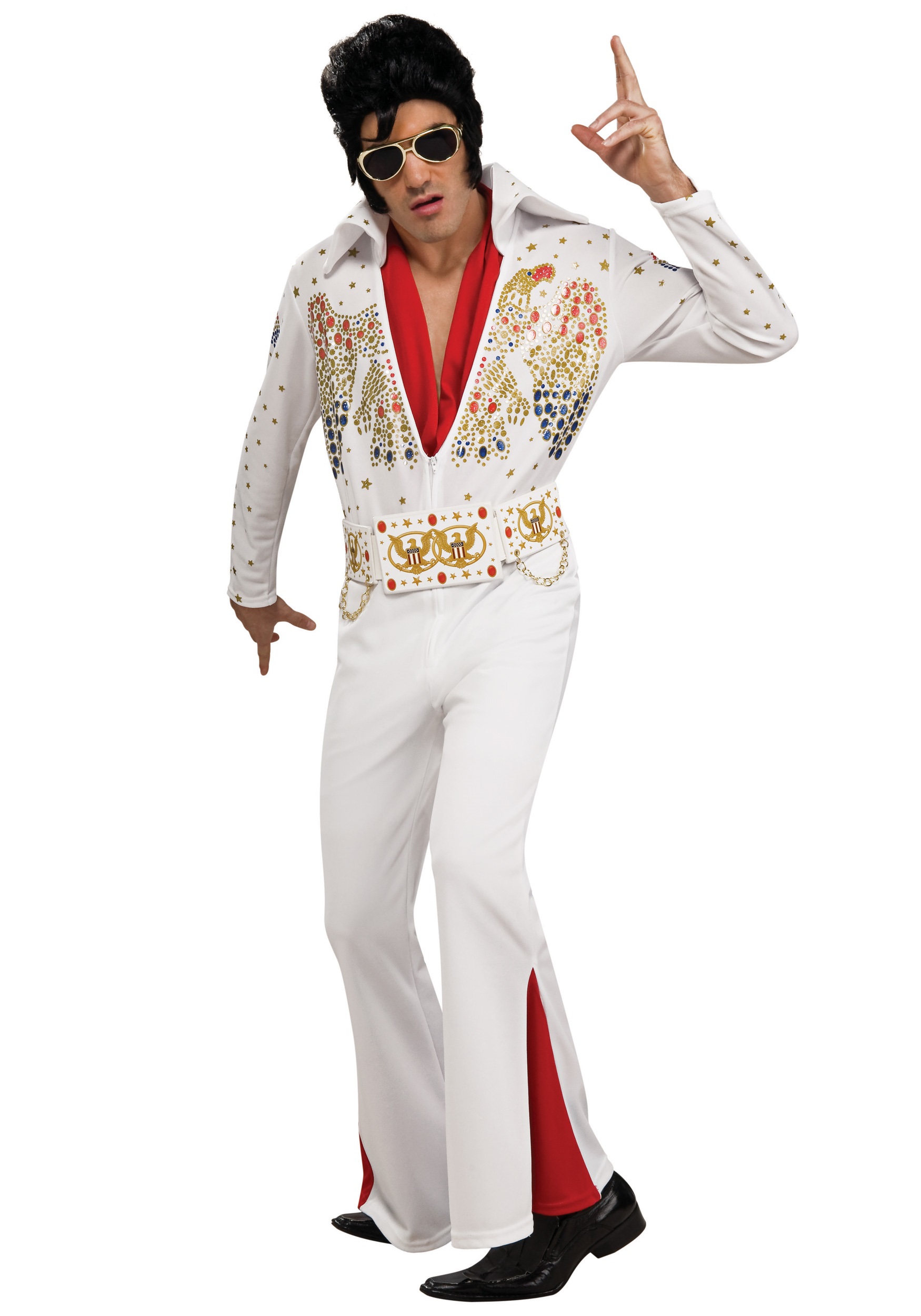 Adult Deluxe Elvis White Jumpsuit Costume , Celebrity Costumes