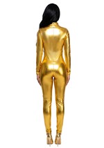Womens Gold Lame Metallic Zip Front Bodysuit Alt 1