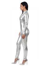 Womens Silver Lame Metallic Zip Front Bodysuit Alt 2
