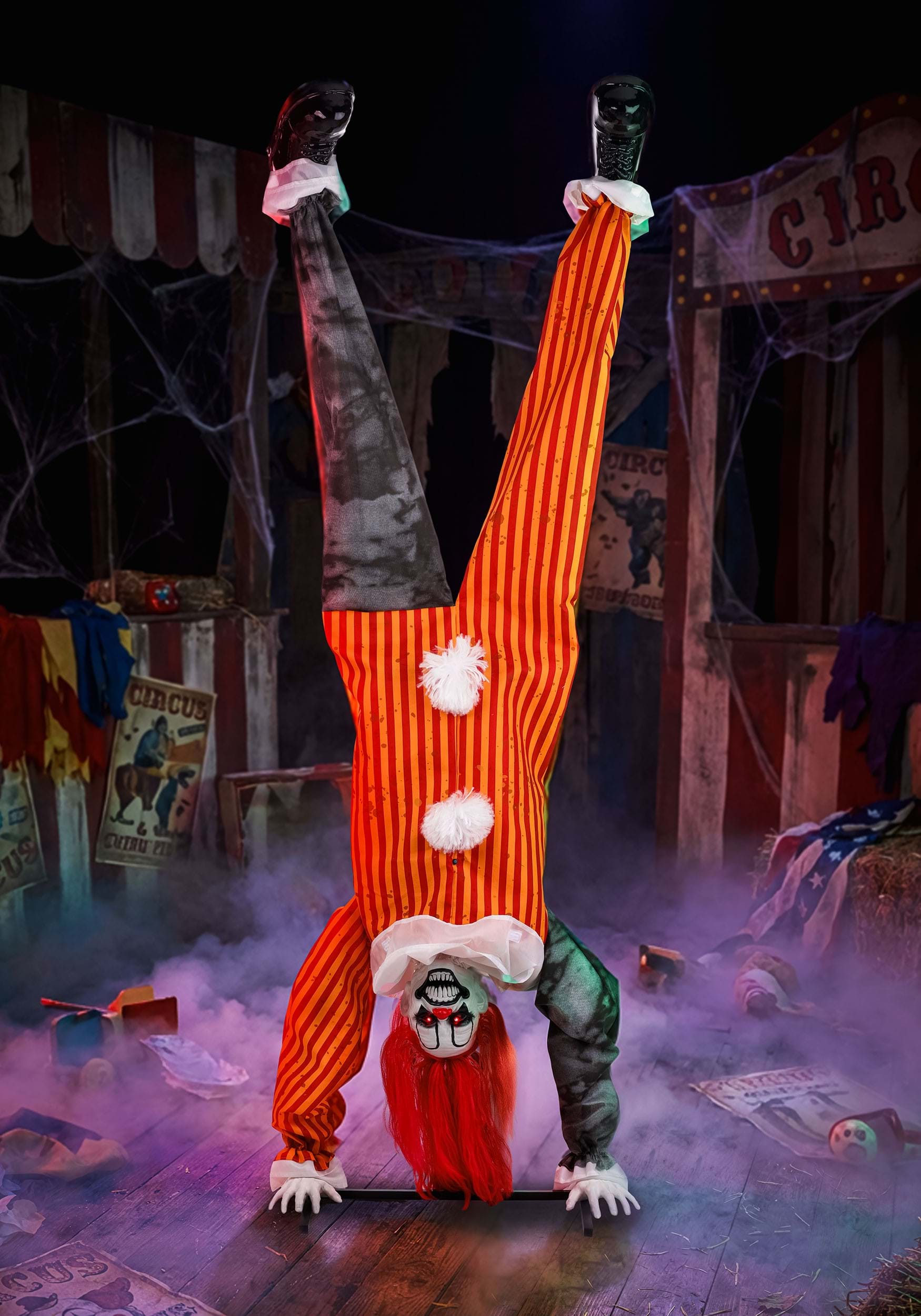 7.2FT Animatronic Upsie-Davey the Handstanding Clown Decoration - Scream Saver | Evil Clown Decorations